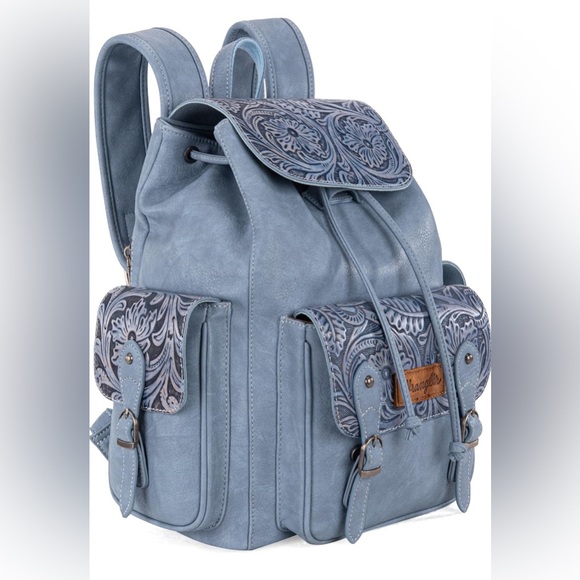 Montana West Handbags - Wrangler Vintage Floral Tooled Backpack - Blue Jean
